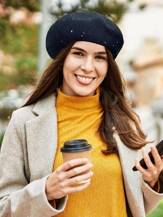 Women\'s Stylish French Lanzom Classic Knitted Beret Hats Royal Blue main image 6